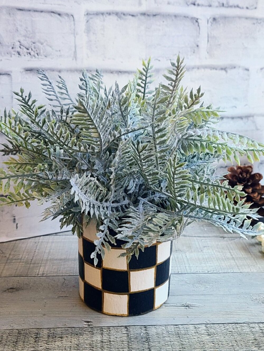Checked Planter Flocked Fern Buffalo Check Flower Pot Home Decor